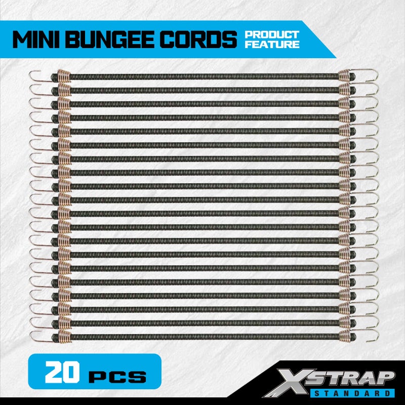 XSTRAP STANDARD 20 Pack Mini Bungee Cords with Hooks, 10 Inch Rubber Stretchy Bungee Cords for Camping, Tools, Tarp Covers, Canvas Canopies, and Cargo (Camouflage), Hang Christmas Ornaments - Image 3